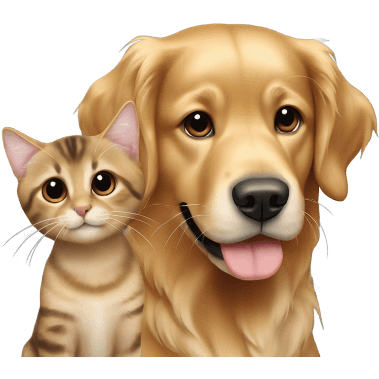 Golden retriever and smaller dark brown tabby cat emoji