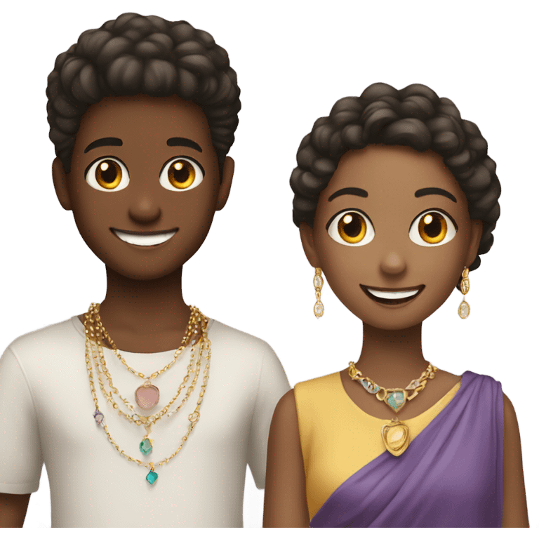 smiling girls and boy with jewelry emoji