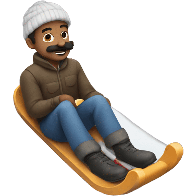 Art student with a small mustache in the middle of his nose sledding down a mountain emoji