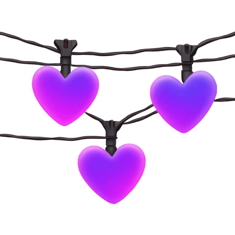 Realistic isolated hot pink and purple heart shaped christmas string lights emoji