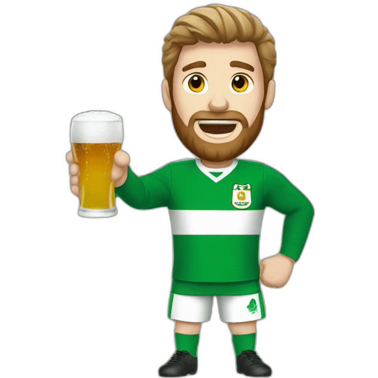 Irish man in argentina football uniform standing up cheering and drinking mate emoji