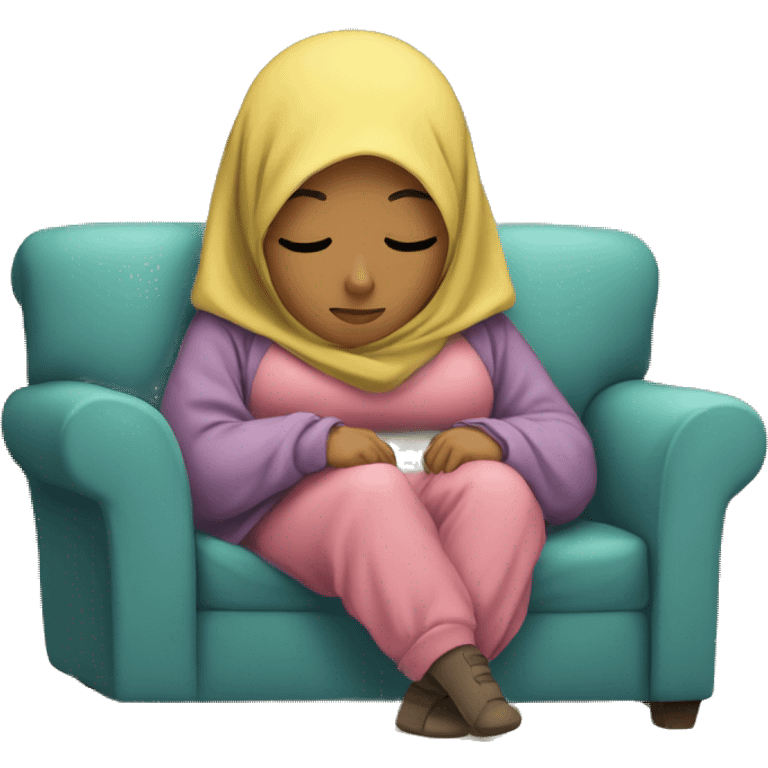 Hijabi-wearing-hoodie-sleeping-on-couch emoji