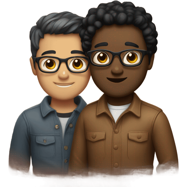 Two men hugging, one white with black hair, one brown with hlasses emoji