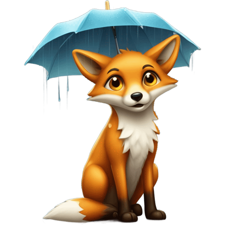 kawaii fox on rain emoji