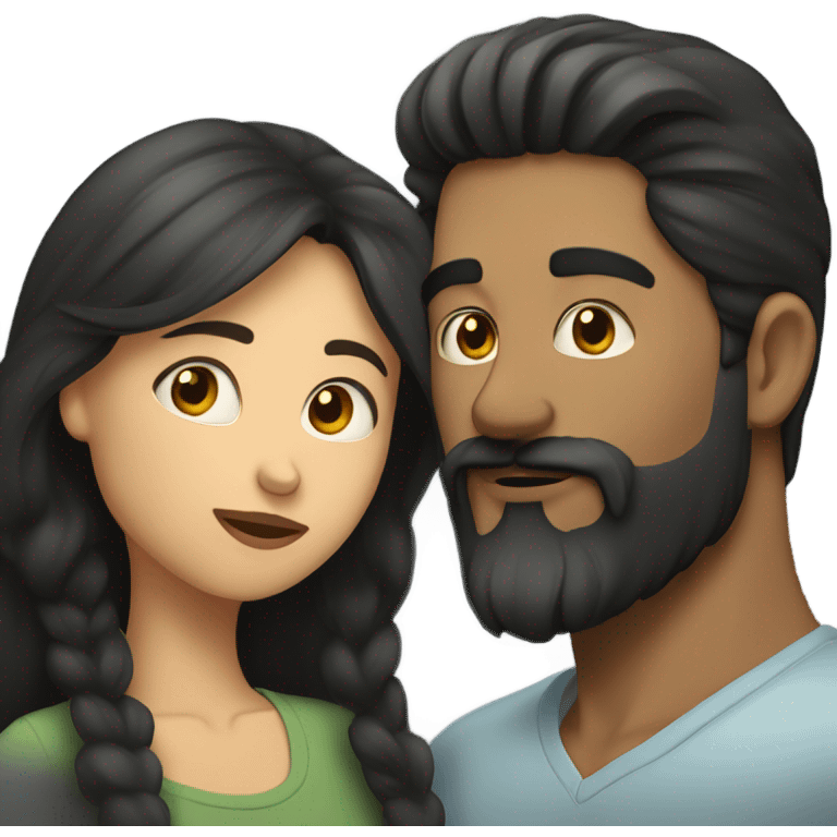 Girl with dark hair kissing a man with dark beard  emoji