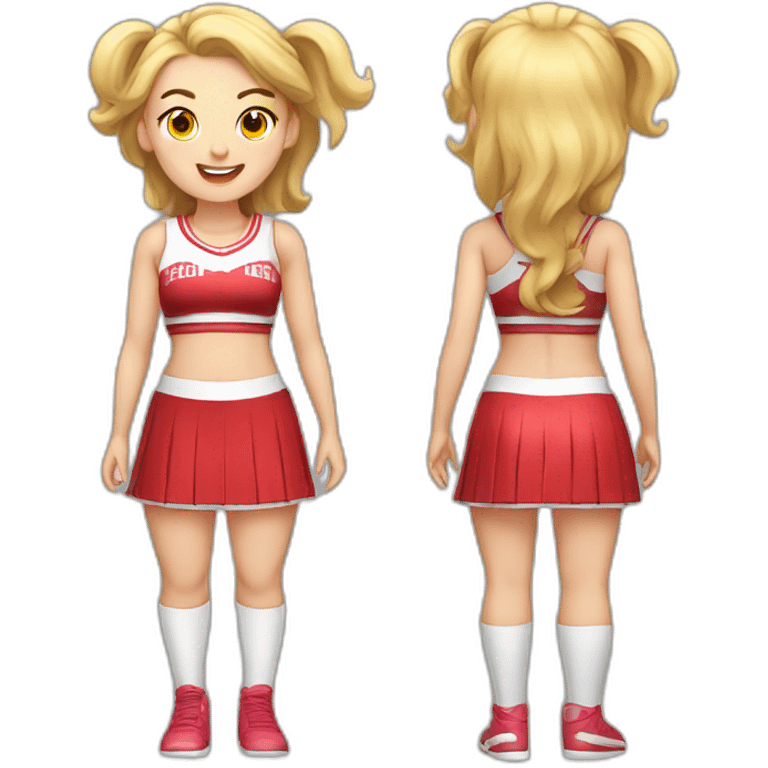 Full body Caucasian curvy cheerleader back and front views emoji