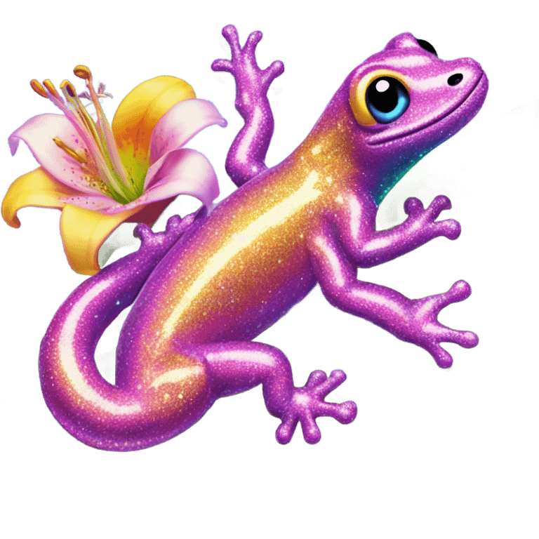 Lisa frank glitter gecko with a lily emoji