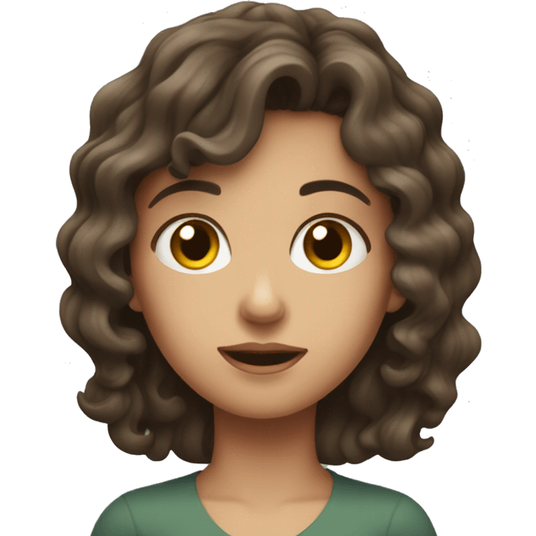 wavy haired brunette girl with fair skin shrugging emoji