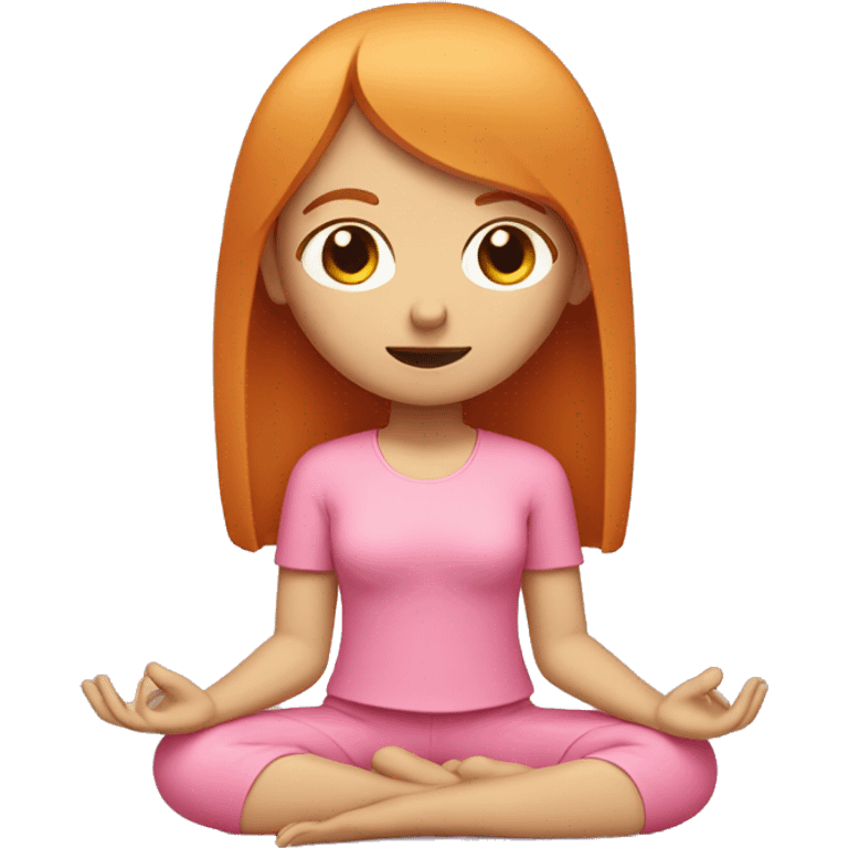 ginger girl, white face, with shoulder lenght straight hair with bangs wearing pink sitting in meditation emoji