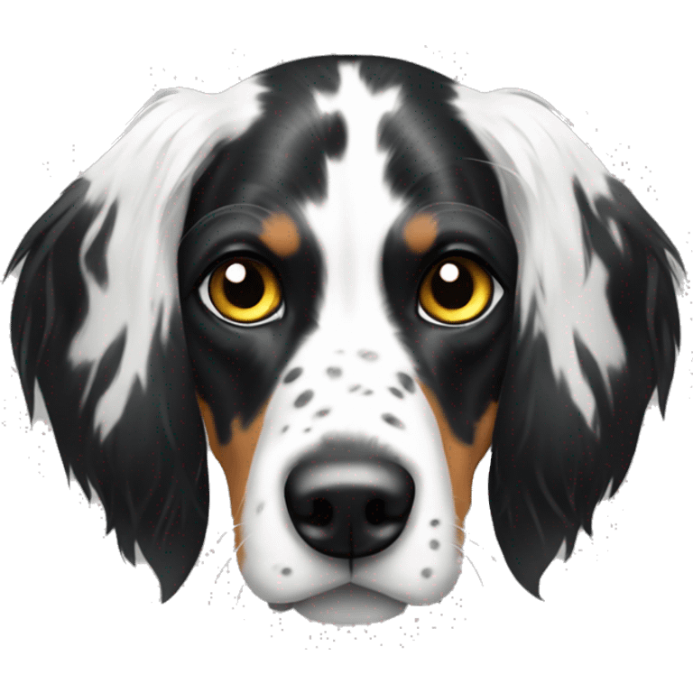 black and white English Setter face with asymmetrical black eye patches emoji