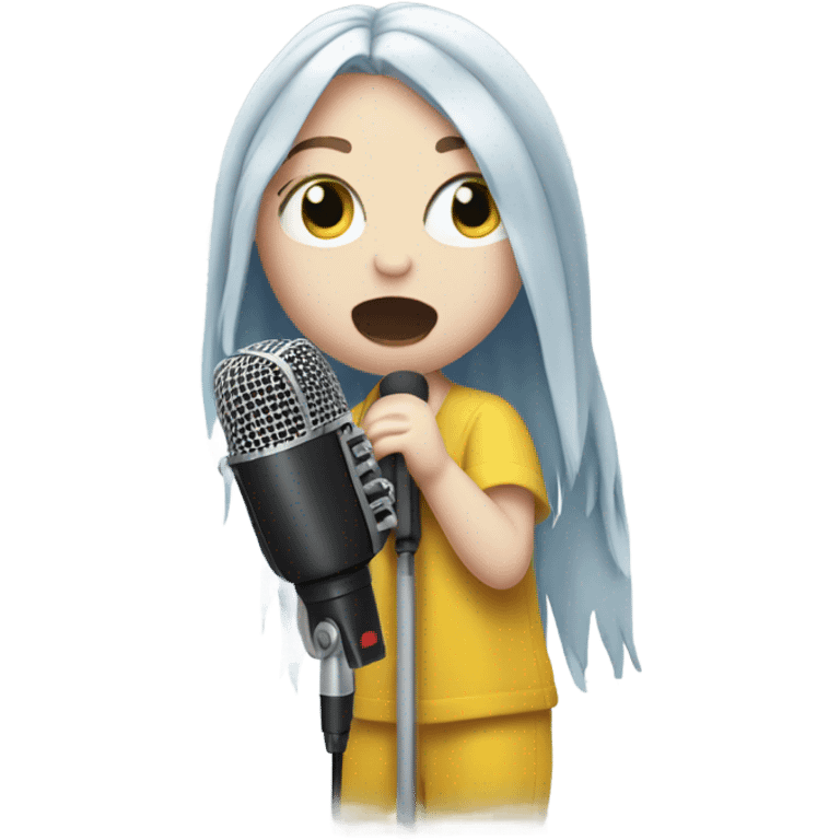 Billie Eilish singing with a microphone emoji