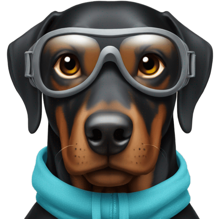 Black Doberman wearing ski-goggles emoji