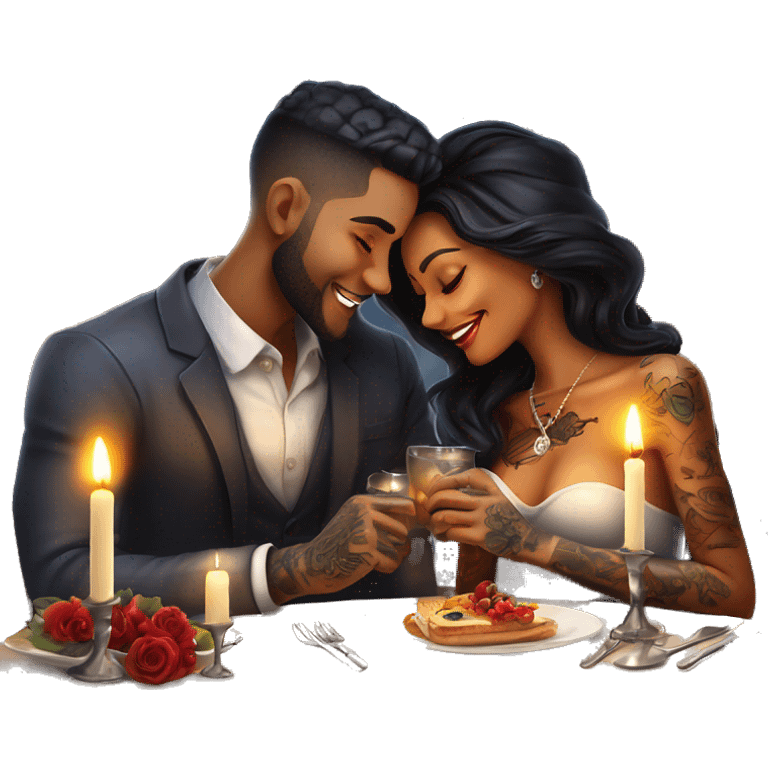 romantic candle light dinner for beautiful tattooed couple emoji