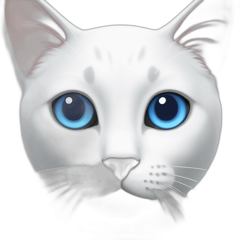 white cat with a blue spot on the left eye and a blue left ear emoji