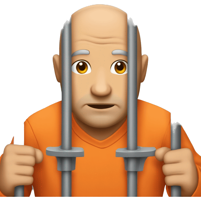 head of man in orange jumpsuit behind bars, he's holding the bars emoji