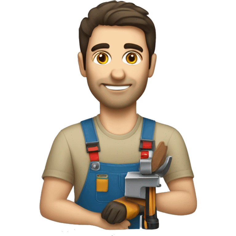 Woodworker with miter saw caucasian dark hair emoji