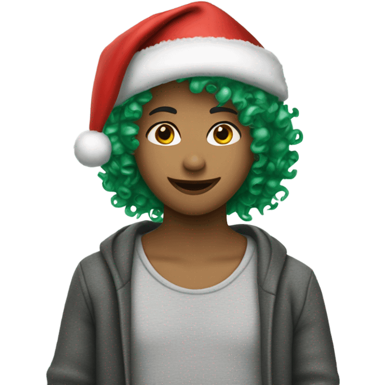 Person short curly green hair in a Santa hat  emoji