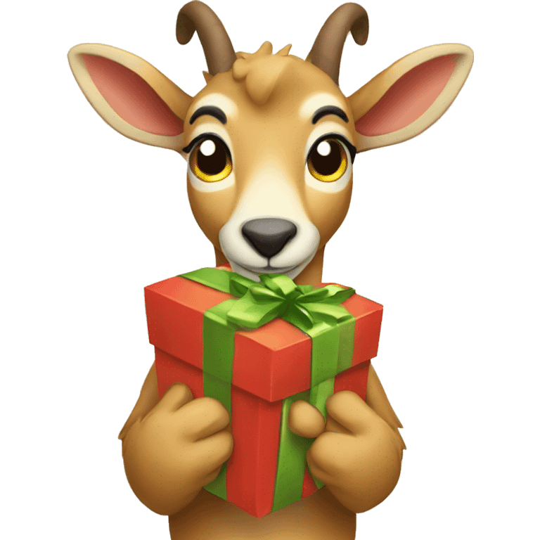 happy chamois holding gift emoji