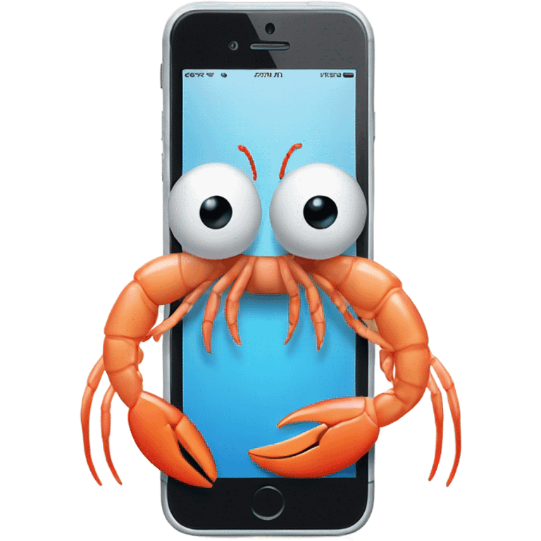 a shrimp holding an iphone with the name sebastian on it emoji