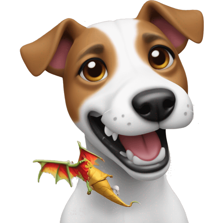 make a jack russell dog with a dragon toy in its teeth emoji