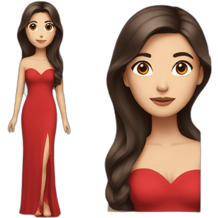 brunette with long straight hair with brown eyes in an ankle-length red evening dress emoji