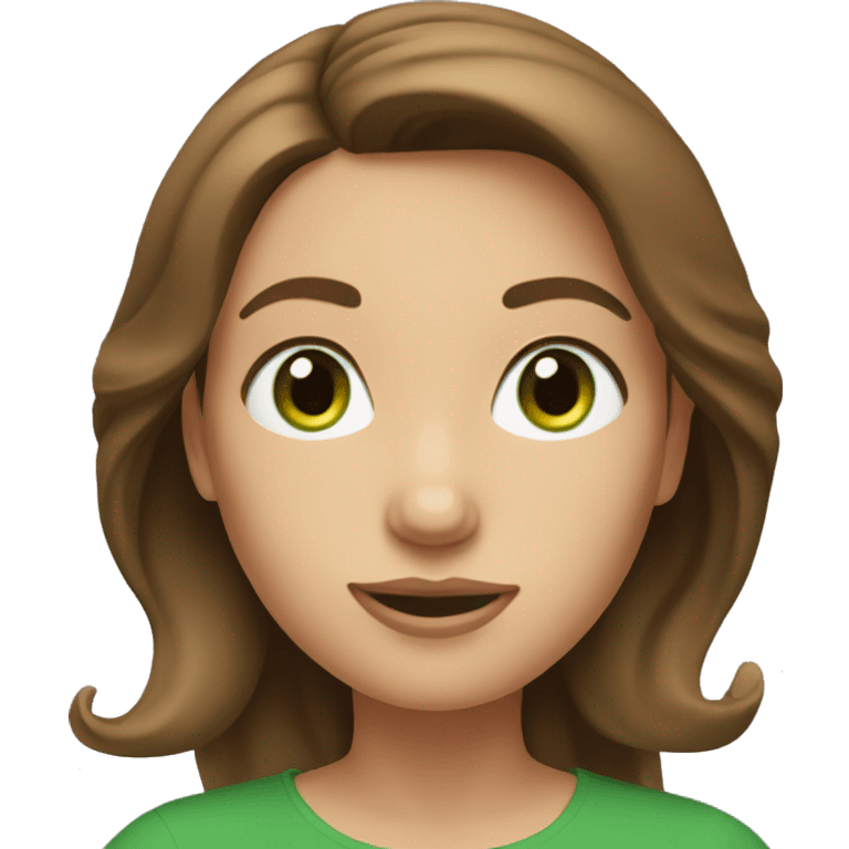 memoji women with brown hair and green eyes, around 34 years olf emoji