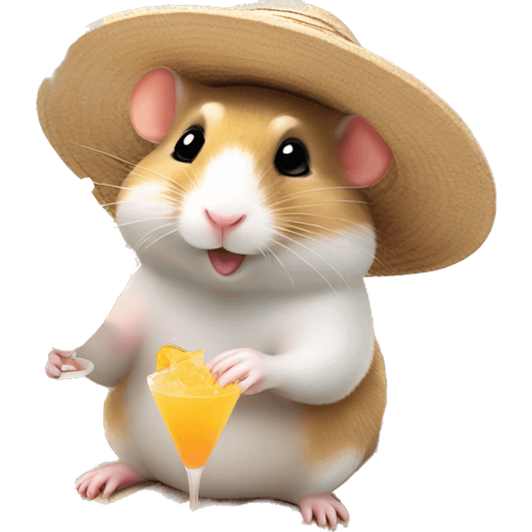 hamster with a sunhat drinking a coctail while laying in a sunbed emoji