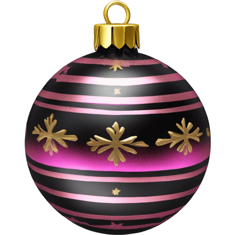 Realistic black and pink metallic christmas bauble with gold accents.  emoji