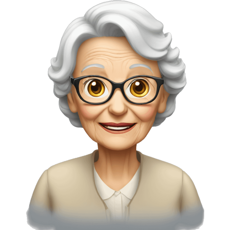 88 year old woman in a wheelchair wearing glasses and hearing aids  emoji