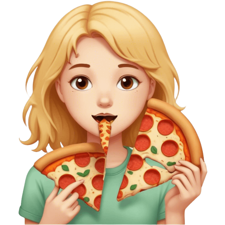 Girly cute doodle style teenage girl eating pizza emoji