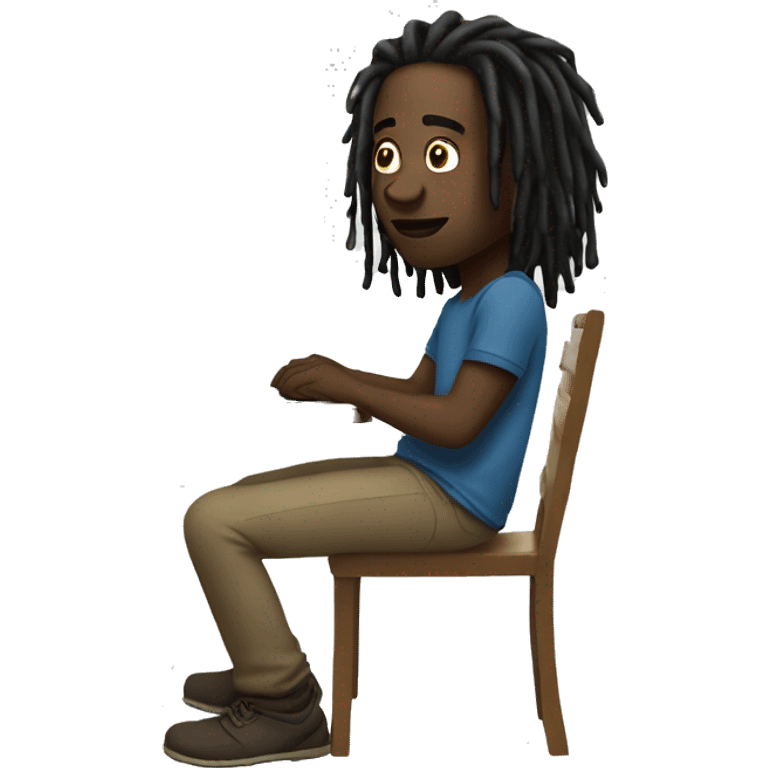 Black guy with dreads sitting down on chair playing on computer  emoji