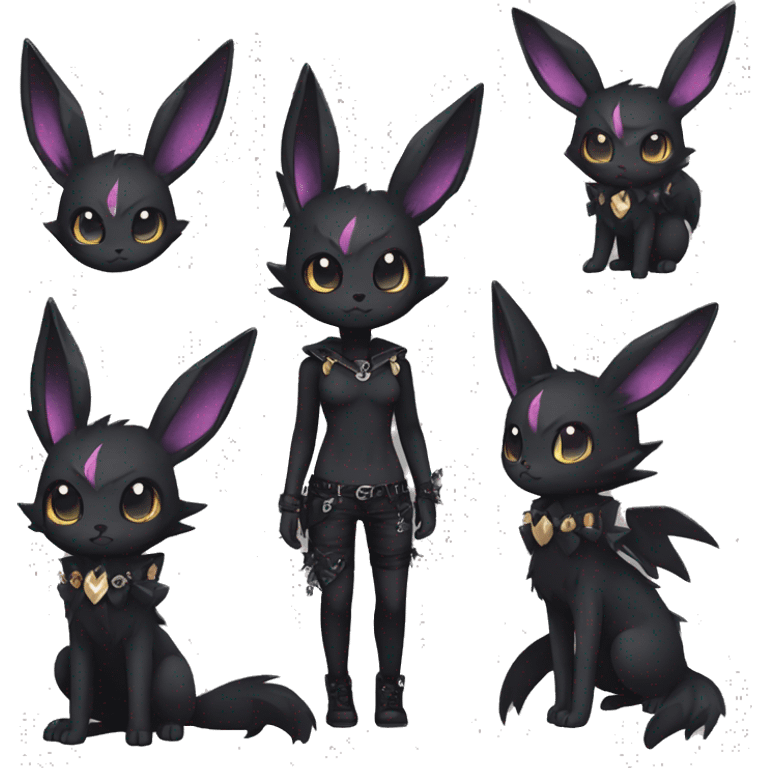 Dark Black Punk Kawaii Eeveelution-Cute-Pokémon-fusion with a cute edgy collar full body emoji