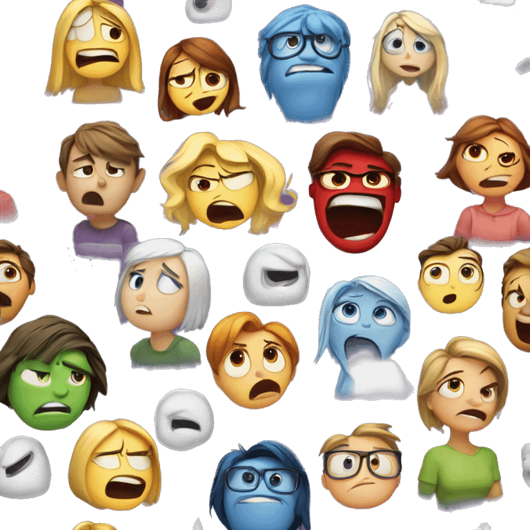 Inside Out: joy, anger, disgust, sadness, anxiety, fear, melancholy, envy, and shame. emoji