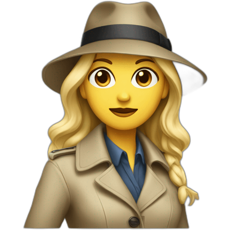 white Spy women wearing a trenchcoat and a fedora emoji