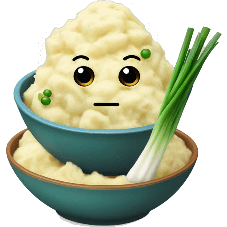 Mashed potatoes in a bowl with green onions on top emoji