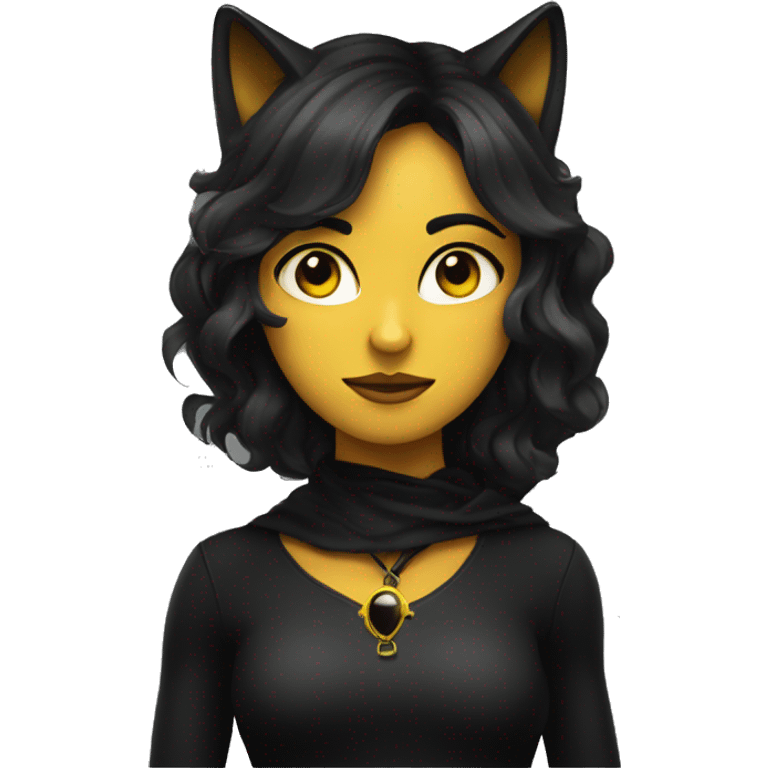 Femme brune chat noir aux yeux jaunes emoji