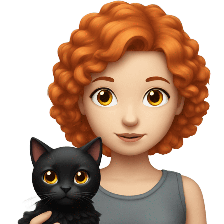 red haired girl with fluffy black cat emoji