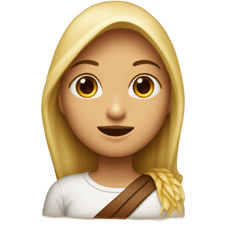 Chica rubia tapada con una manta marrón mientras lee emoji