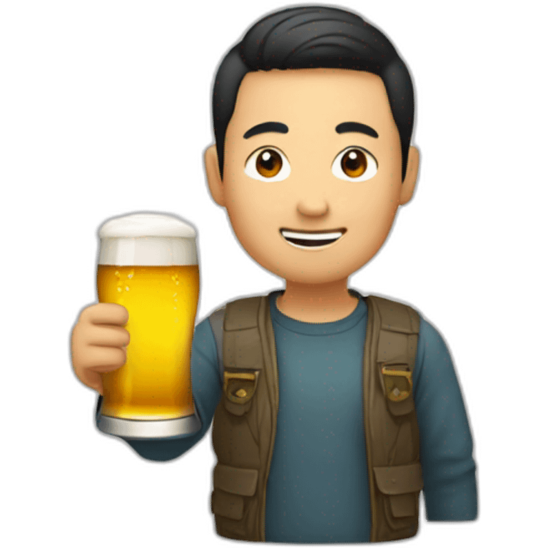 asian with beer emoji