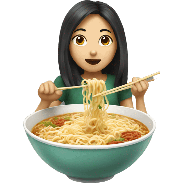 Asian girl eating ramen noodles emoji