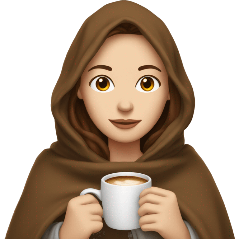 brown-haired white girl inside a blanket sipping coffee  emoji