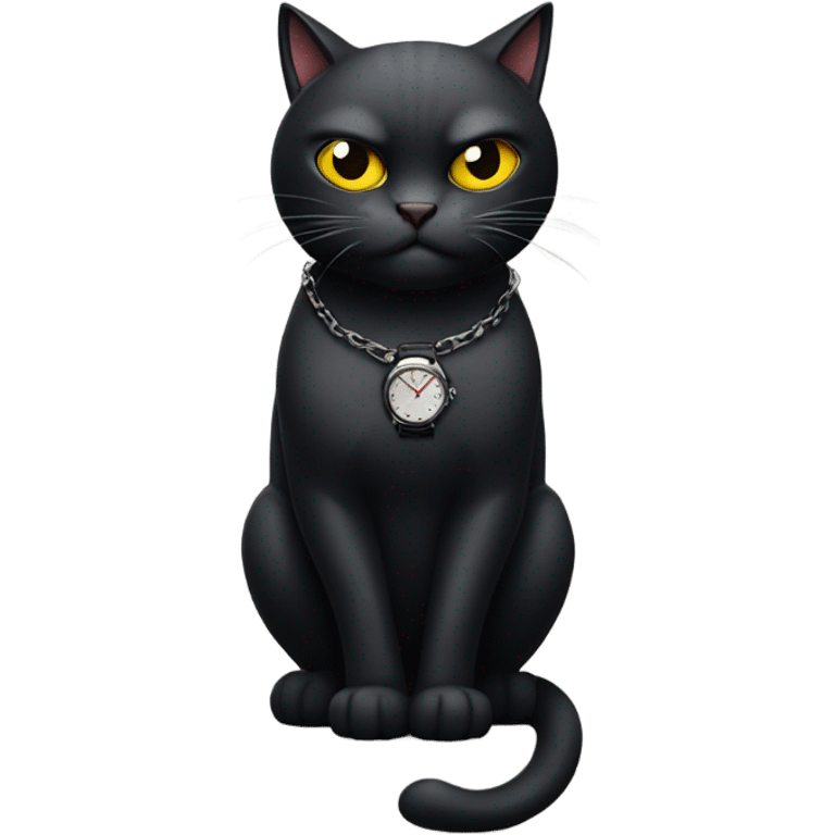 Angry Black cat with a watch emoji