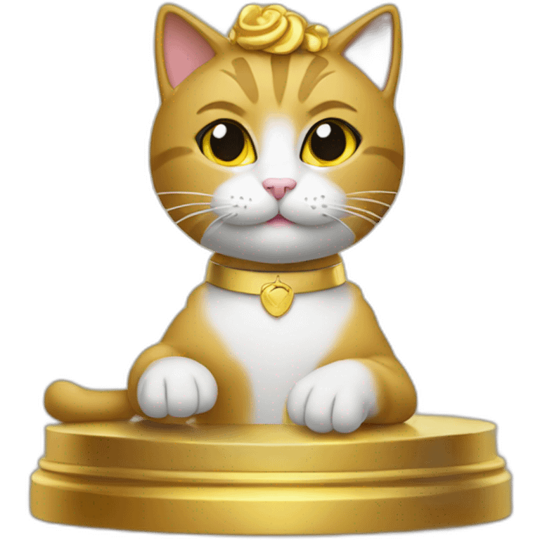 cat secretary sitting on top of the gold cloud emoji