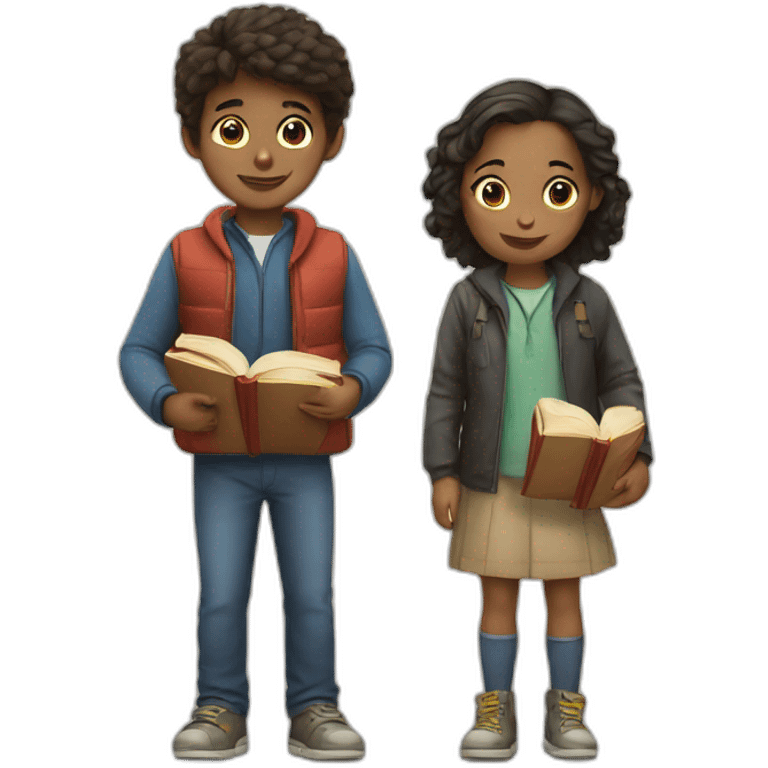 Girl and boy with books emoji