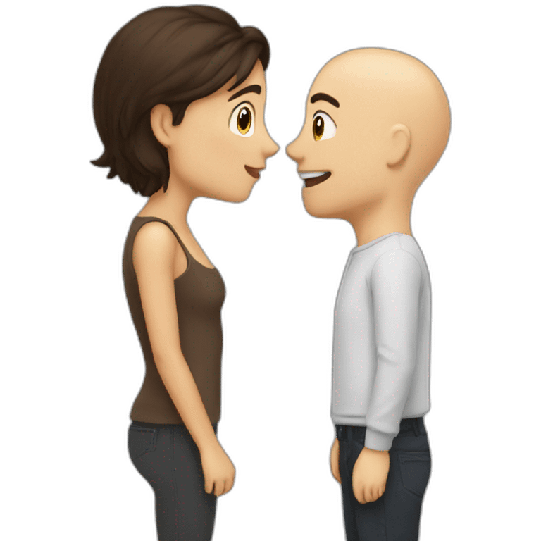 brune petite kiss a white tall guy emoji