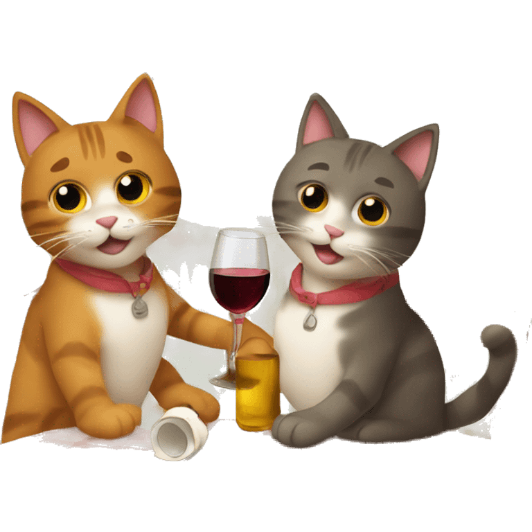 two cats drinking wine on vacation in tuscany emoji