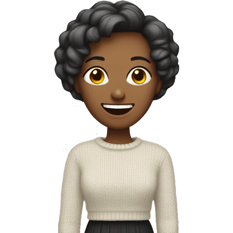 Woman with a short hair cut wearing a fang tooth sweater emoji