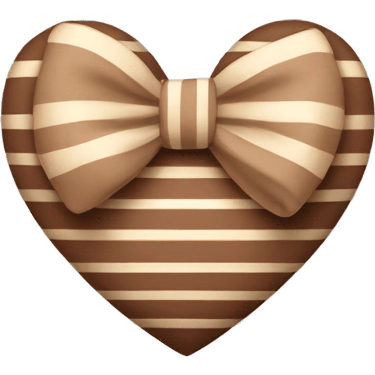 brown pastel heart with a beige striped bow emoji