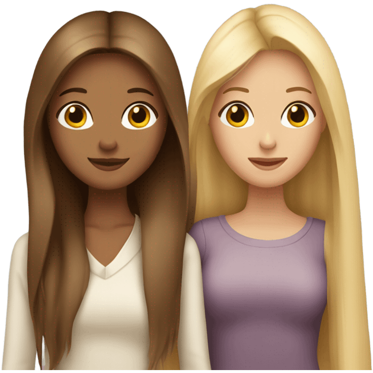 beautiful woman with long straight blonde hair hugging beautiful woman with long straight brown hair emoji