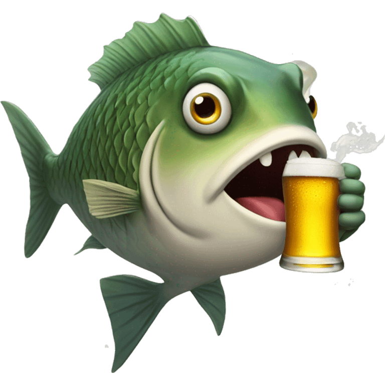 A fish smoking a cigarette while holding a beer bottle  emoji